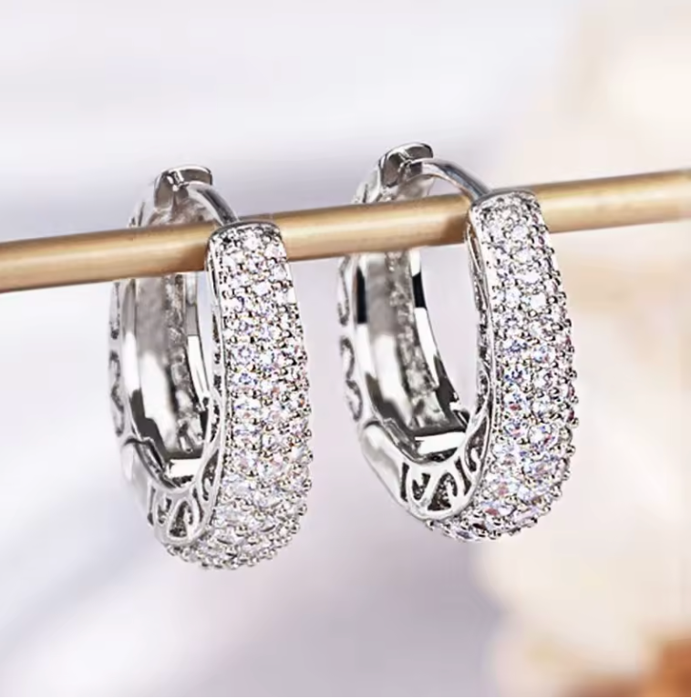 Silver Pavé Hoops