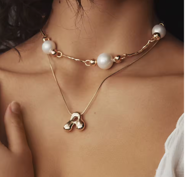 Chunky Bubble Letter Initial Necklace