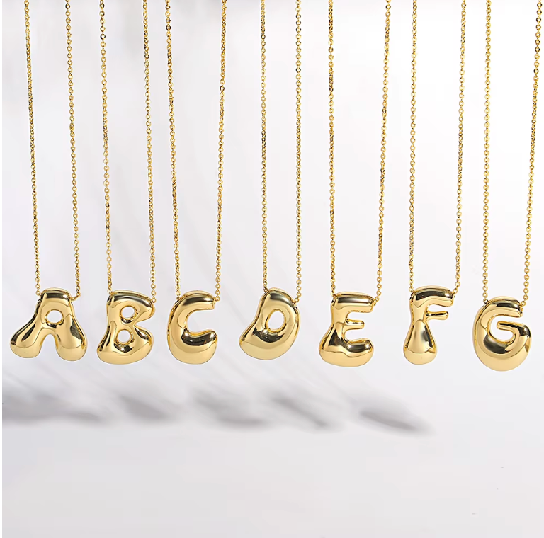 Chunky Bubble Letter Initial Necklace