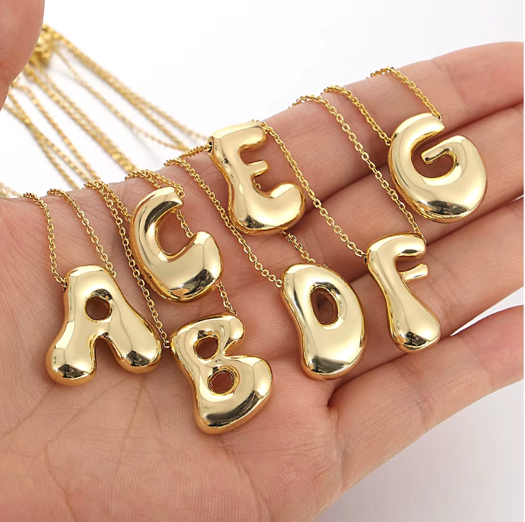 Chunky Bubble Letter Initial Necklace
