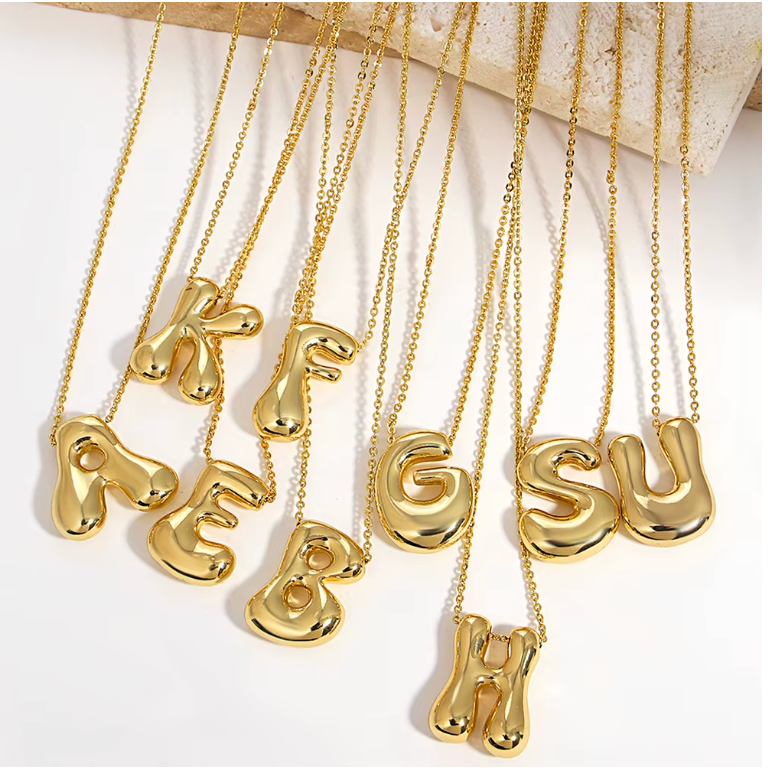 Chunky Bubble Letter Initial Necklace