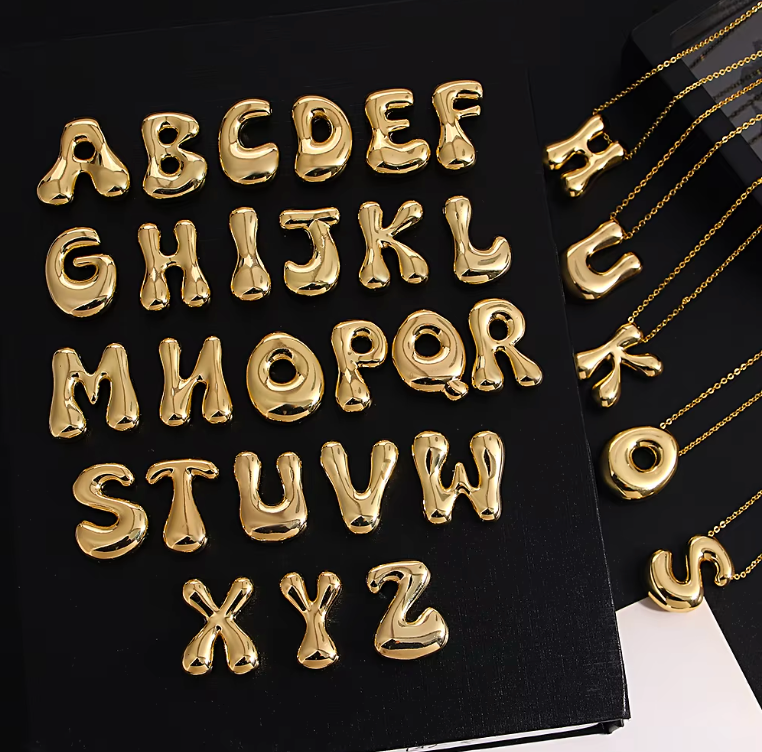 Chunky Bubble Letter Initial Necklace