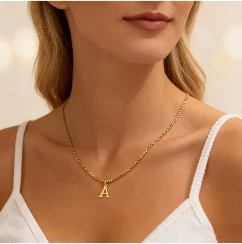 A-Z Gold Initial Necklace Personalized 18K Letter Charm