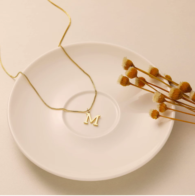A-Z Gold Initial Necklace Personalized 18K Letter Charm