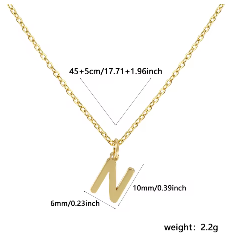 A-Z Gold Initial Necklace Personalized 18K Letter Charm