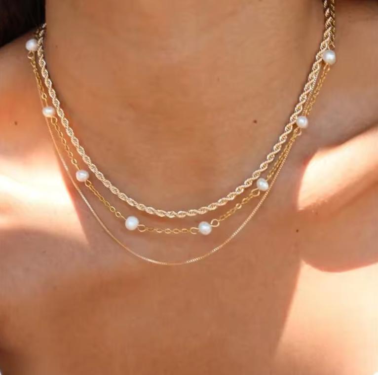 Gold Triple Layered Chain Necklace Sets