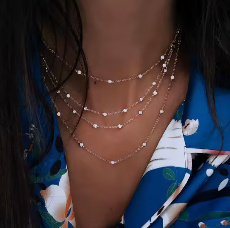Gold Triple Layered Chain Necklace Sets