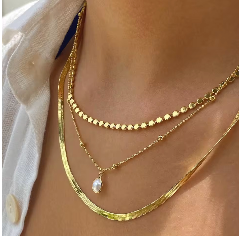 Gold Triple Layered Chain Necklace Sets