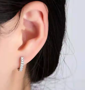 Sterling Silver Zircon Hoop Earrings
