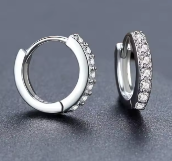Sterling Silver Zircon Hoop Earrings
