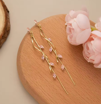 Twisted Zircon Tassel Earrings