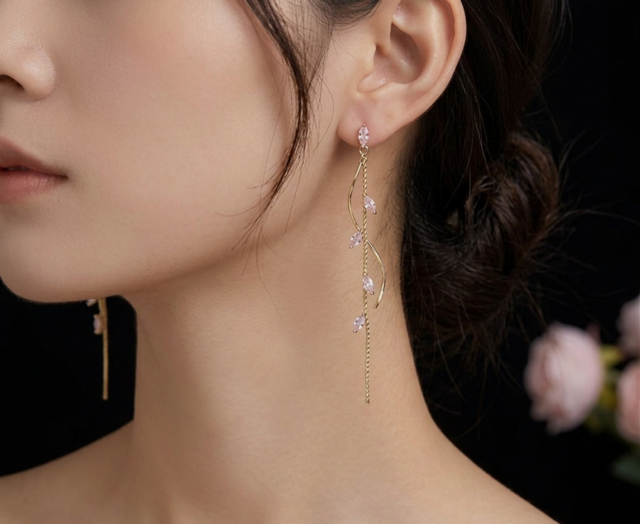 Twisted Zircon Tassel Earrings