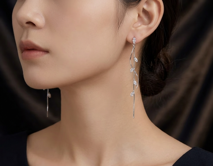 Twisted Zircon Tassel Earrings