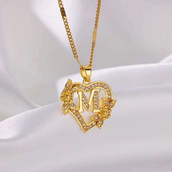 Gold Initial Heart Necklace A–Z