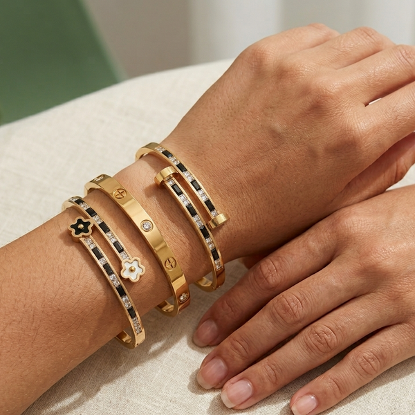 Gold Clover & Cross Bracelet Stack