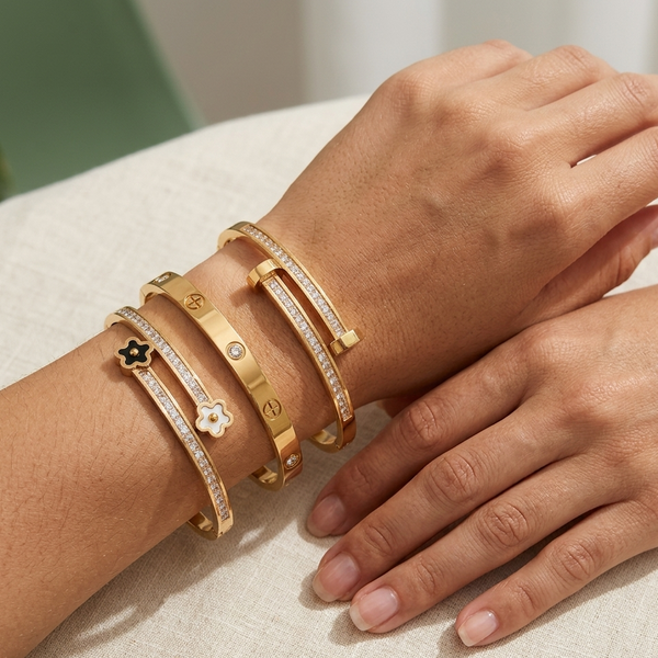 Gold Clover & Cross Bracelet Stack