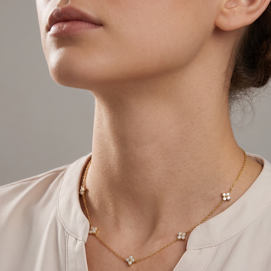 Luxury Clover Gold Set – Necklace, Bracelet & Anklet (Zircon)