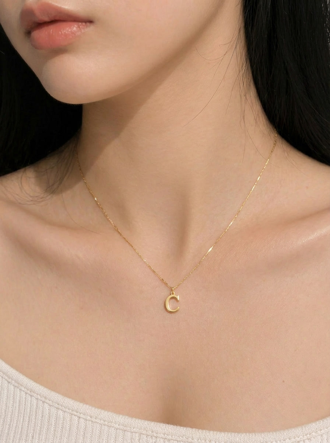 A-Z Gold Initial Necklace Personalized 18K Letter Charm