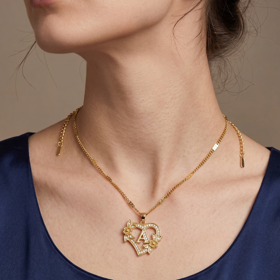 Gold Initial Heart Necklace A–Z