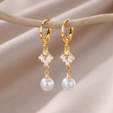Gold Pearl Drop Hoop Earrings