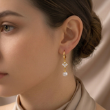 Gold Pearl Drop Hoop Earrings