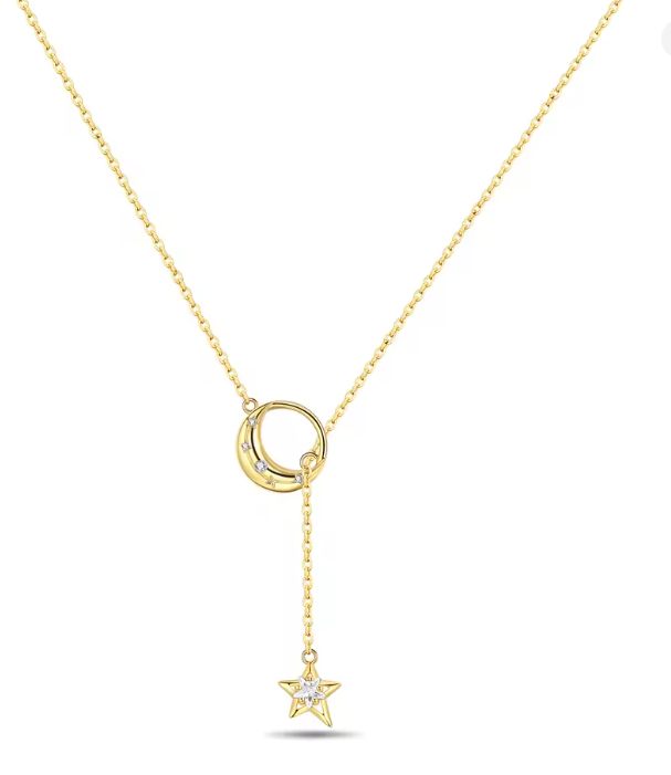 Sterling Star & Moon Y Necklace