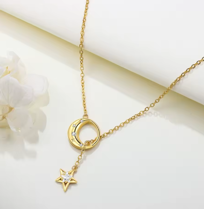 Sterling Star & Moon Y Necklace