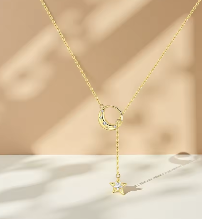 Sterling Star & Moon Y Necklace