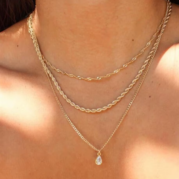 Gold Triple Layered Chain Necklace Sets