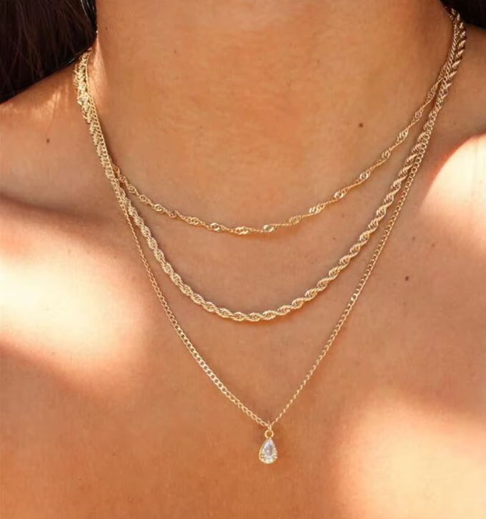 Gold Triple Layered Chain Necklace Sets
