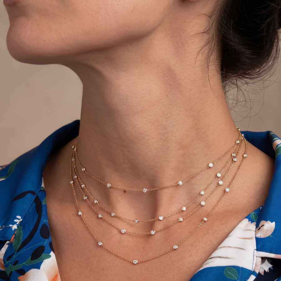 Gold Triple Layered Chain Necklace Sets
