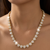 Heart Rhinestone Tennis Necklace And Bracelet