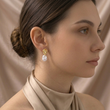 Gold Pearl Drop Hoop Earrings