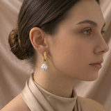 Gold Pearl Drop Hoop Earrings