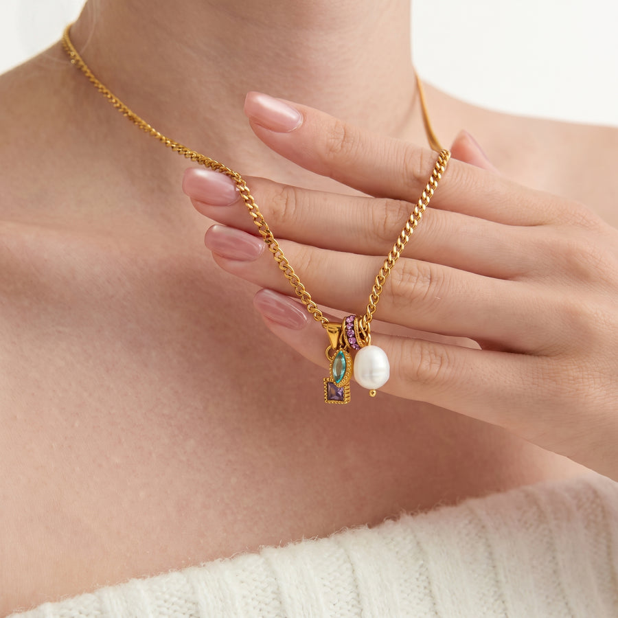Minimalist Pearl & Zircon Necklace