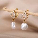 Gold Pearl Drop Hoop Earrings