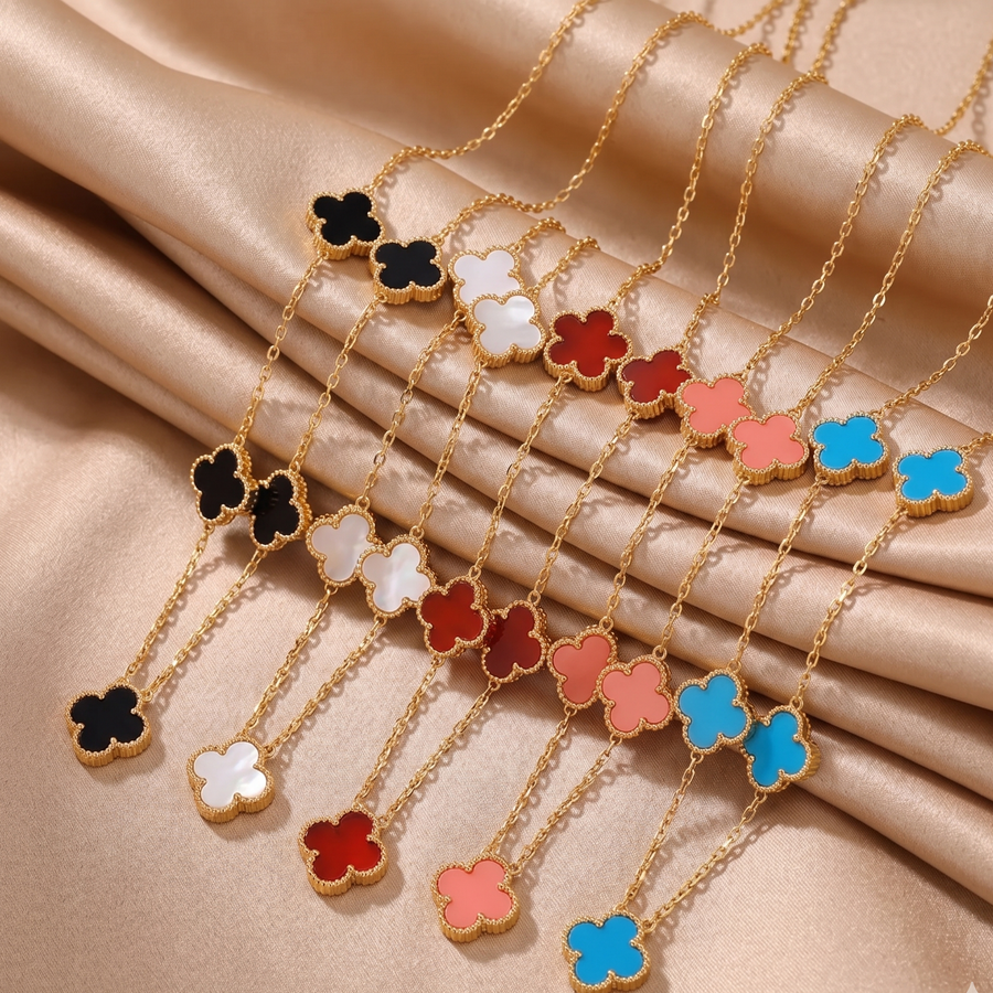 Clover Necklace and Bracelet Collection – 14K Gold Plated Stainless Steel Jewelry